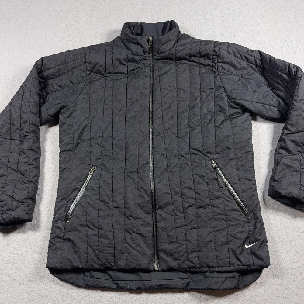 VTG Nike Jacket Youth Large 12-14 Gray Quilted Puffer Full Zip‎ Insulated Y2K